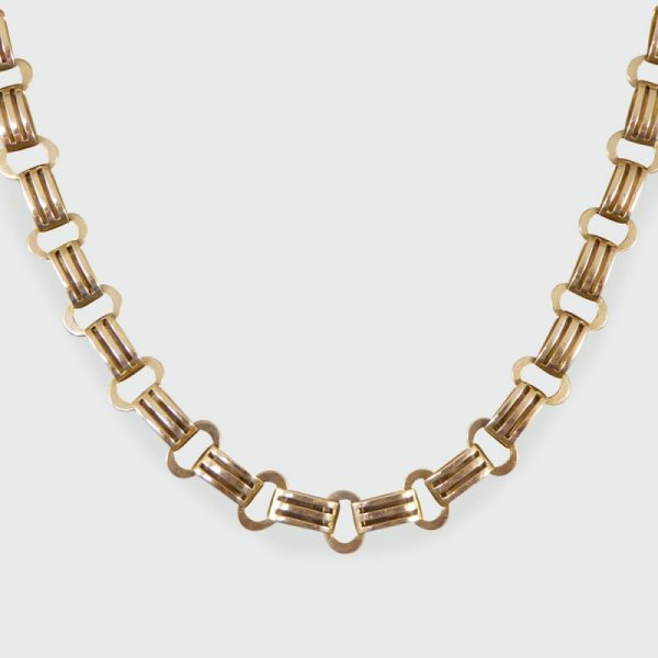 Antique Edwardian Fancy Link Double Clasp Gold Necklace