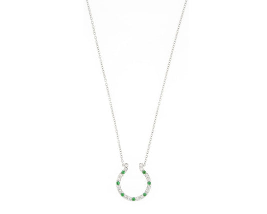 Emerald and Diamond Horseshoe Pendant Necklace, 18ct White Gold