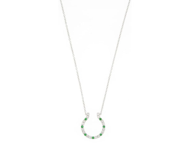 Emerald and Diamond Horseshoe Pendant Necklace, 18ct White Gold