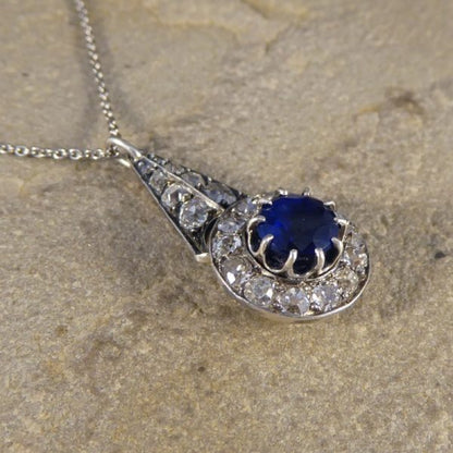 Antique Victorian Sapphire and Diamond Drop Pendant