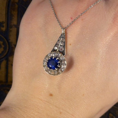 Antique Victorian Sapphire and Diamond Drop Pendant