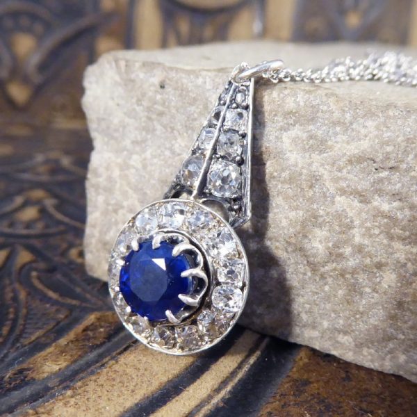 Antique Victorian Sapphire and Diamond Drop Pendant