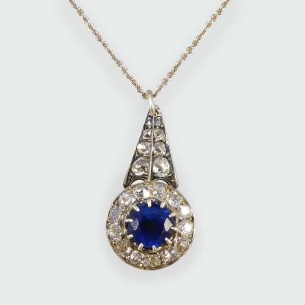 Antique Victorian Sapphire and Diamond Drop Pendant