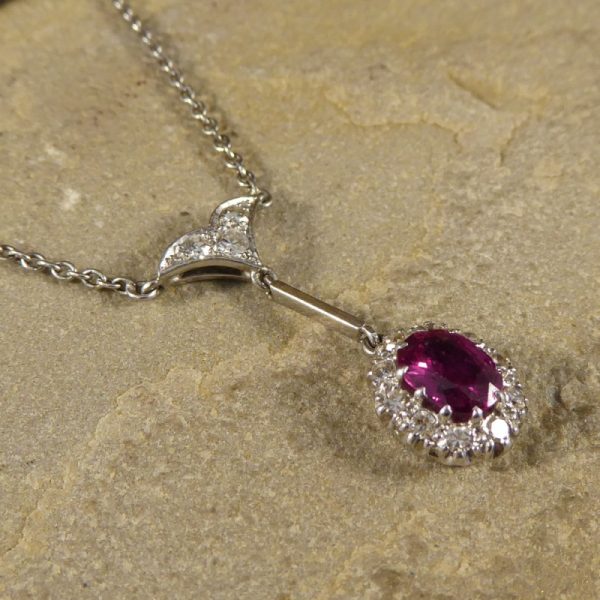 Antique Edwardian 1.50ct Oval Cut Ruby and Diamond Cluster Drop Pendant