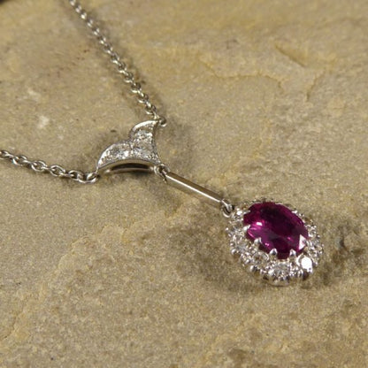 Antique Edwardian 1.50ct Oval Cut Ruby and Diamond Cluster Drop Pendant