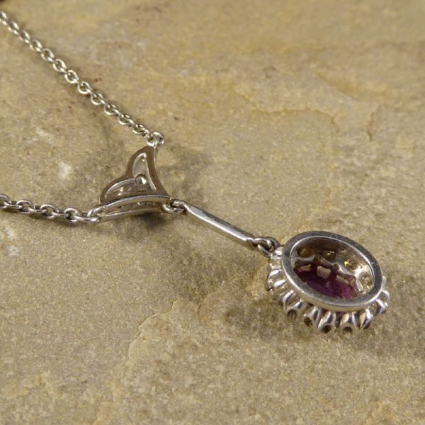 Antique Edwardian 1.50ct Oval Cut Ruby and Diamond Cluster Drop Pendant