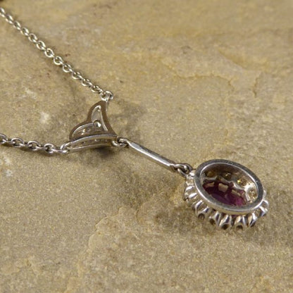 Antique Edwardian 1.50ct Oval Cut Ruby and Diamond Cluster Drop Pendant
