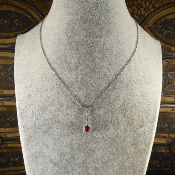Antique Edwardian 1.50ct Oval Cut Ruby and Diamond Cluster Drop Pendant