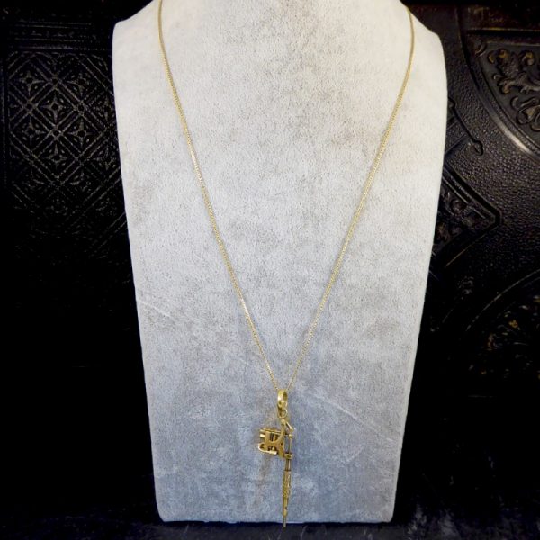 Vintage Gold Tatoo Ink Gun on Long Yellow Gold Box Chain