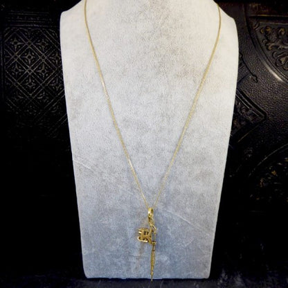 Vintage Gold Tatoo Ink Gun on Long Yellow Gold Box Chain