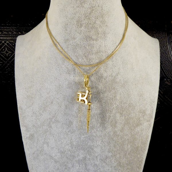 Vintage Gold Tatoo Ink Gun on Long Yellow Gold Box Chain