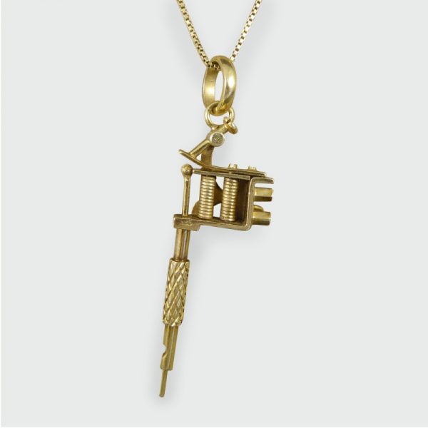 Vintage Gold Tatoo Ink Gun on Long Yellow Gold Box Chain