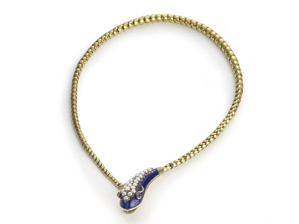 Antique snake necklace blue enamel victorian Jewellery Discovery