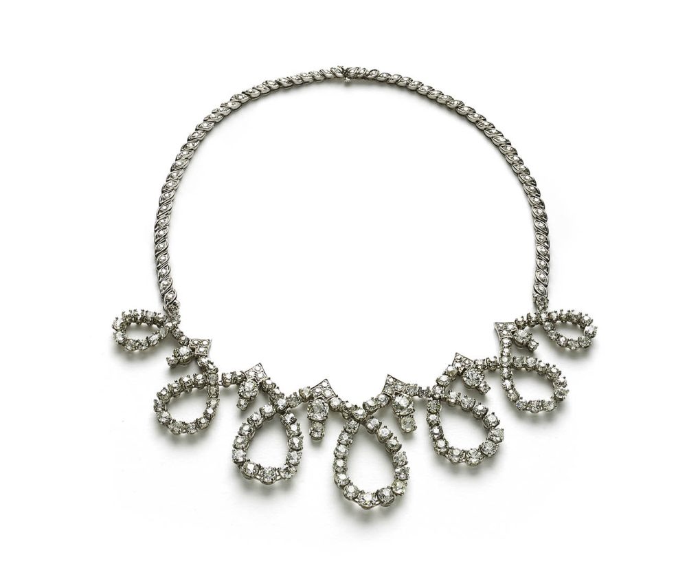 Vintage Sterle Old and Edwardian Cut Diamond Necklace