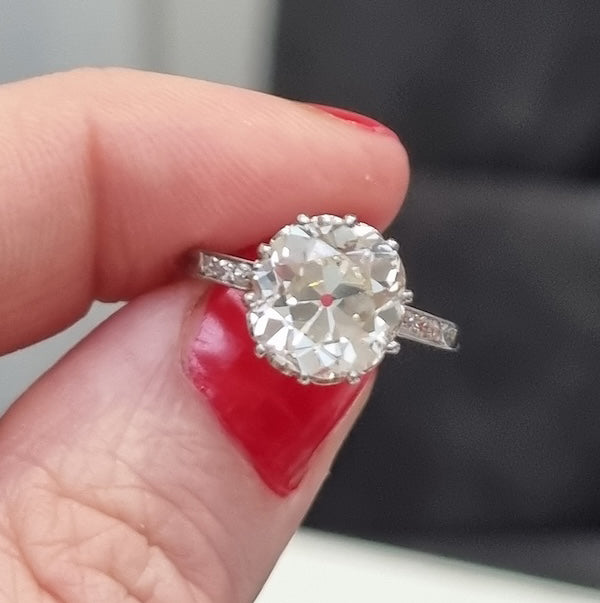 Antique 3.15ct Old Mine Cut Diamond Solitaire Engagement Ring