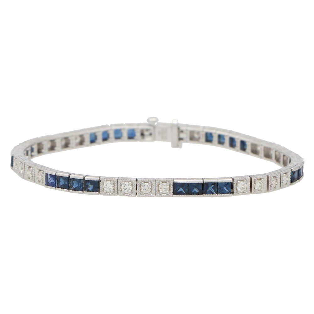 Modern 4.43ct Sapphire and Diamond Line Tennis Bracelet