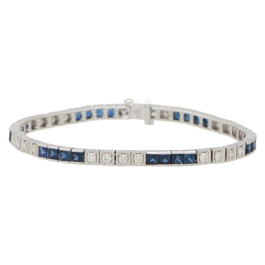 Modern 4.43ct Sapphire and Diamond Line Tennis Bracelet