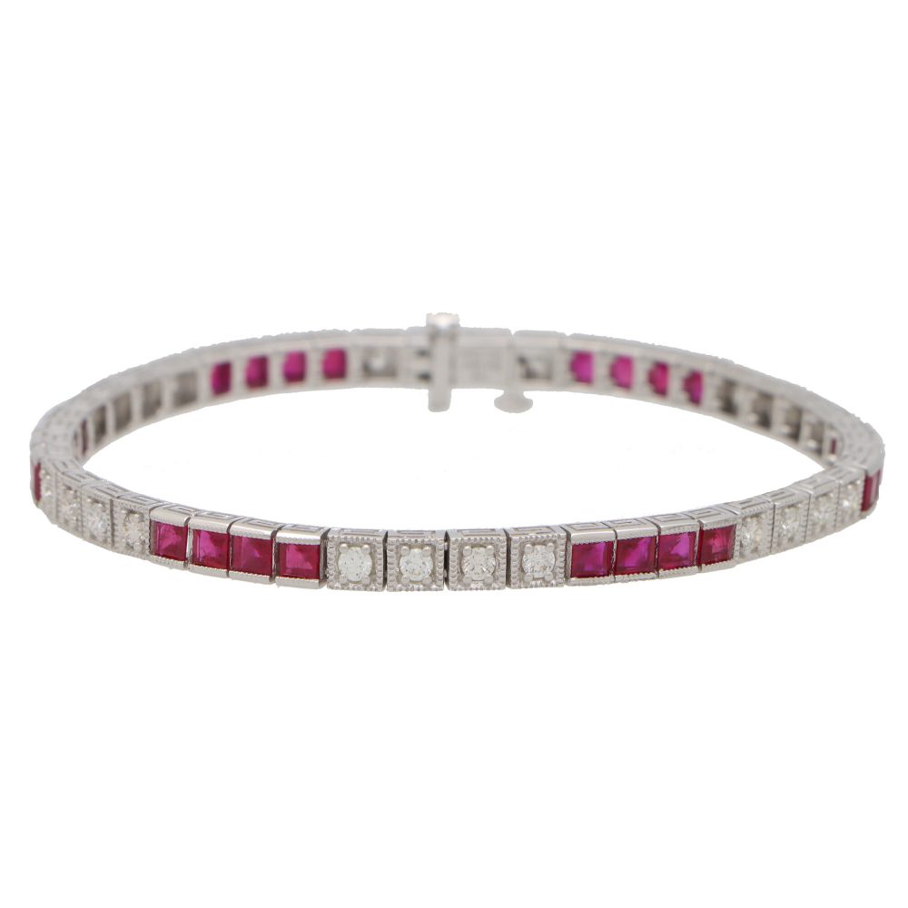 Modern Ruby and Diamond Line Tennis Bracelet