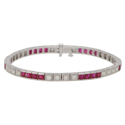Modern Ruby and Diamond Line Tennis Bracelet