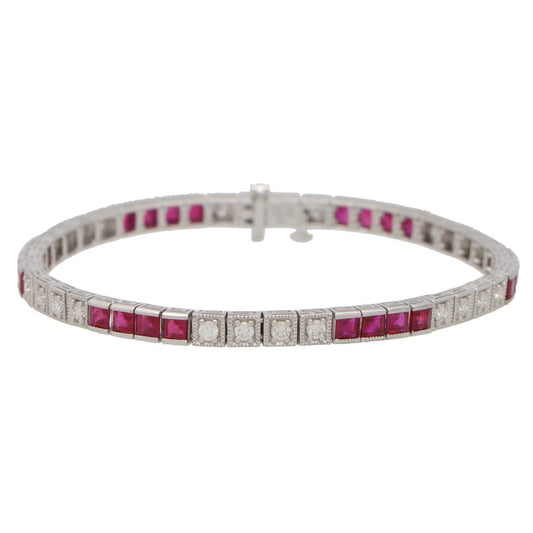Modern Ruby and Diamond Line Tennis Bracelet