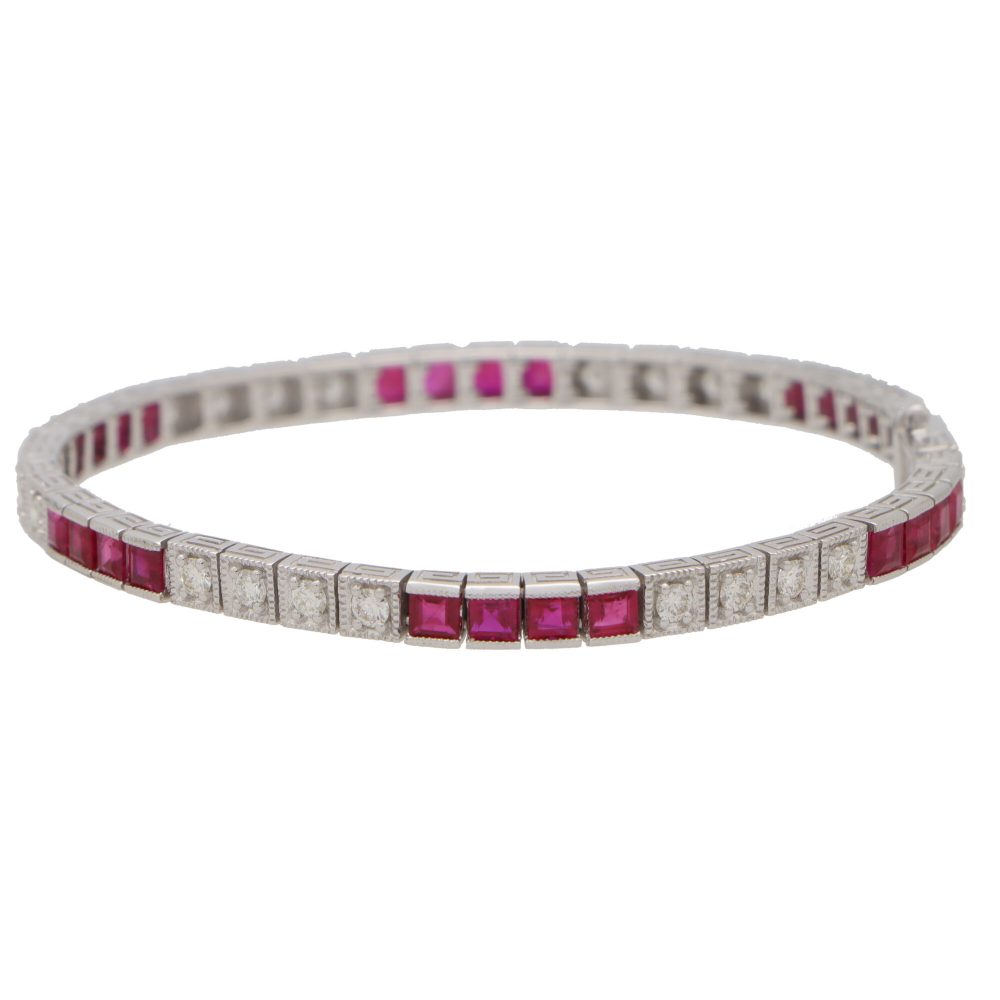 Modern Ruby and Diamond Line Tennis Bracelet