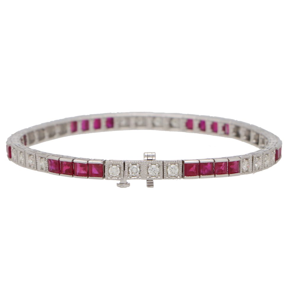 Modern Ruby and Diamond Line Tennis Bracelet