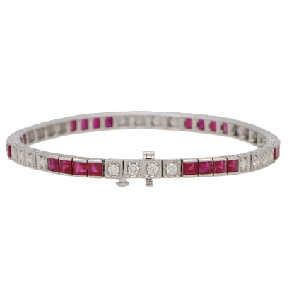 Modern Ruby and Diamond Line Tennis Bracelet