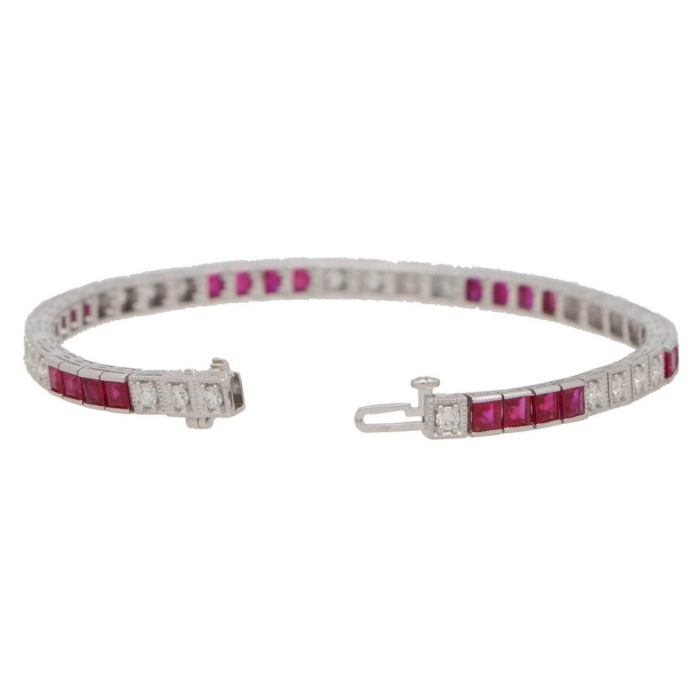 Modern Ruby and Diamond Line Tennis Bracelet