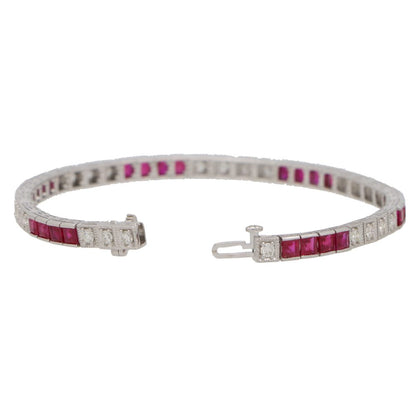 Modern Ruby and Diamond Line Tennis Bracelet