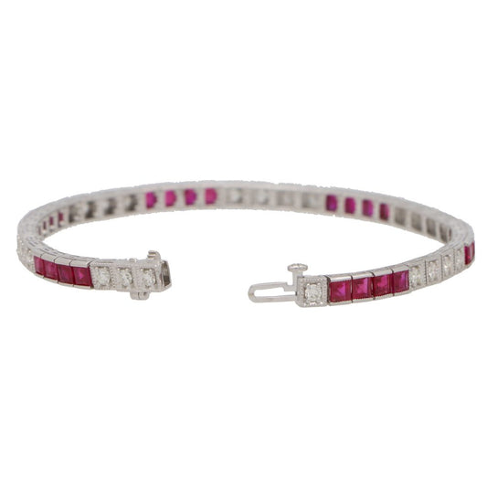Modern Ruby and Diamond Line Tennis Bracelet