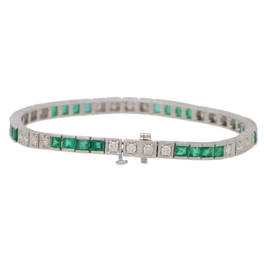 Modern Emerald and Diamond Line Tennis Bracelet
