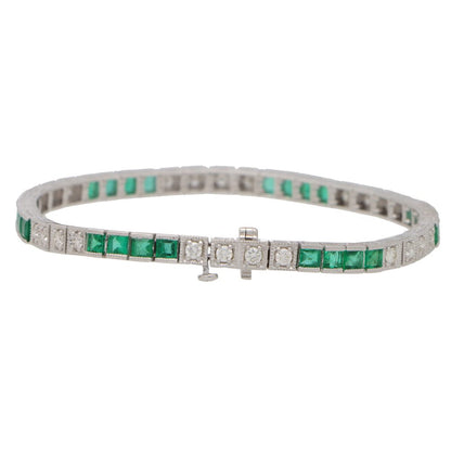 Modern Emerald and Diamond Line Tennis Bracelet