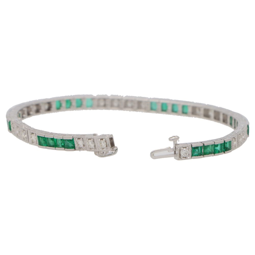 Modern Emerald and Diamond Line Tennis Bracelet