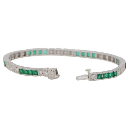 Modern Emerald and Diamond Line Tennis Bracelet