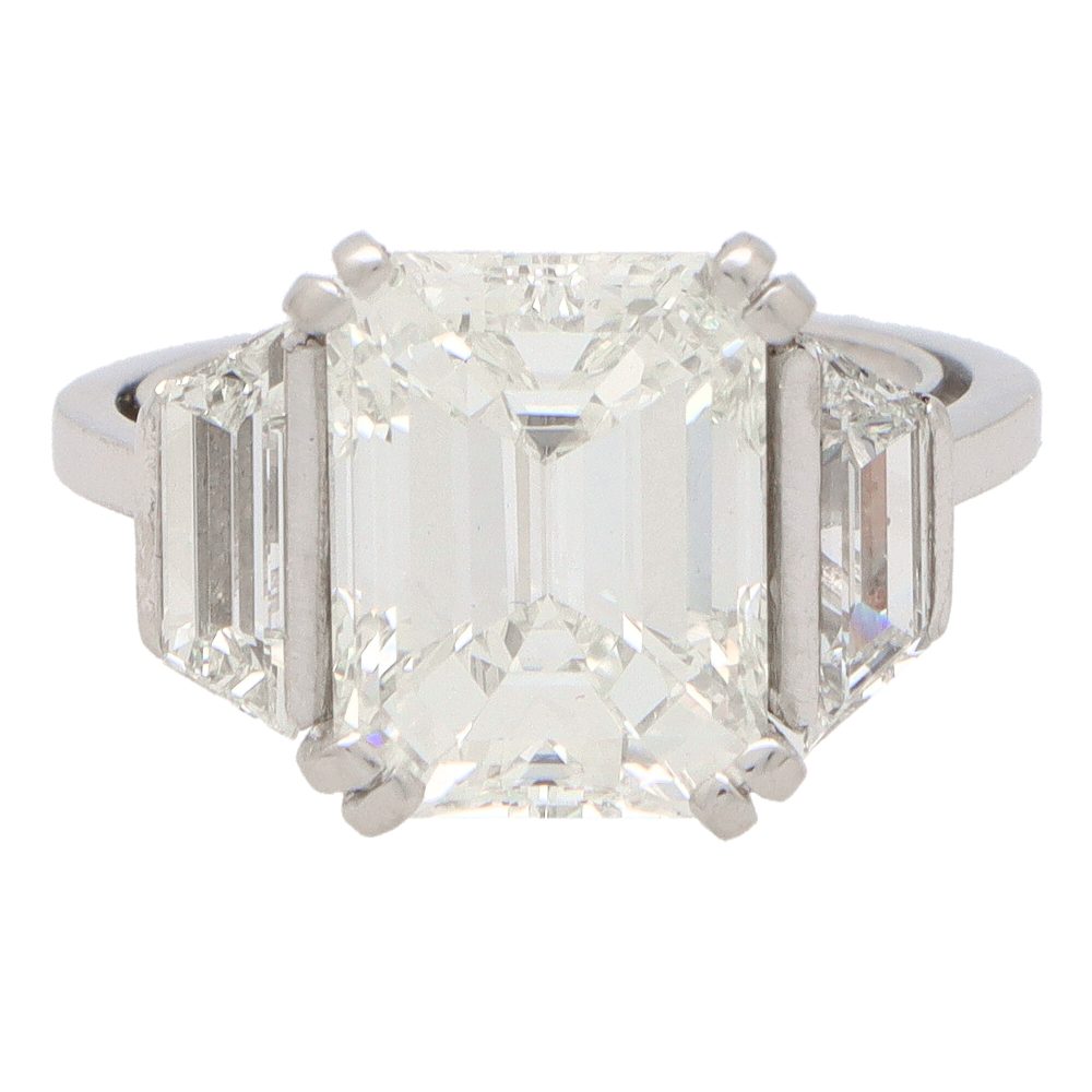 GIA Certified 4.93 Carat Emerald Cut Diamond Ring In Platinum
