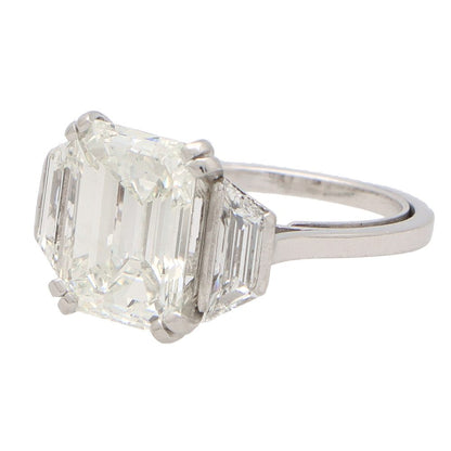 GIA Certified 4.93 Carat Emerald Cut Diamond Ring In Platinum