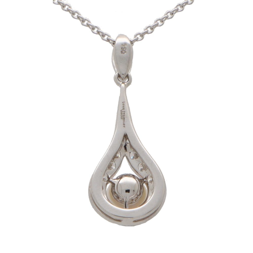 Diamond and Pearl Cluster Drop Pendant Necklace
