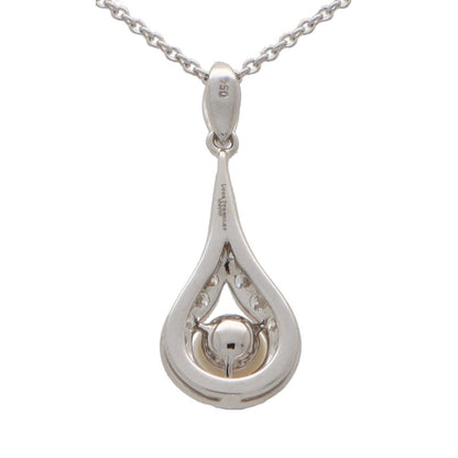 Diamond and Pearl Cluster Drop Pendant Necklace