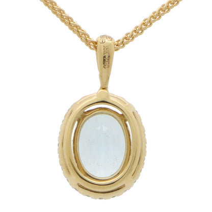 Oval Aquamarine and Diamond Halo Cluster Pendant in 18ct Yellow Gold