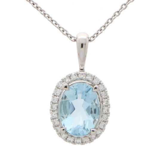 Aquamarine And Diamond Cluster Pendant In 18 Carat White Gold