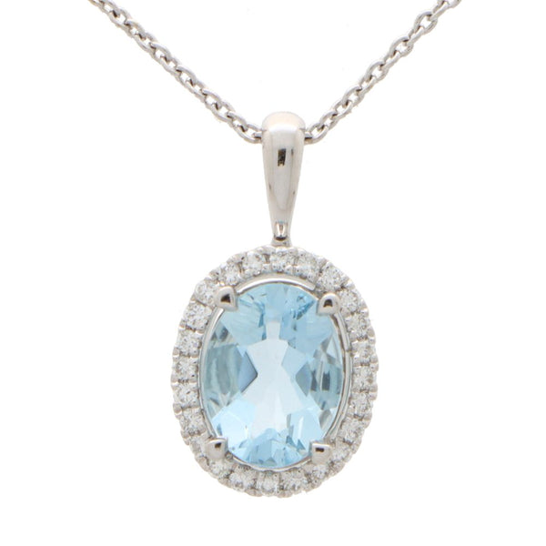 Aquamarine And Diamond Cluster Pendant In 18 Carat White Gold