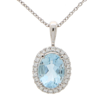 Aquamarine And Diamond Cluster Pendant In 18 Carat White Gold