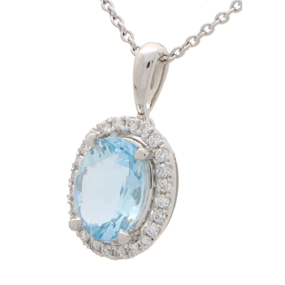 Aquamarine And Diamond Cluster Pendant In 18 Carat White Gold