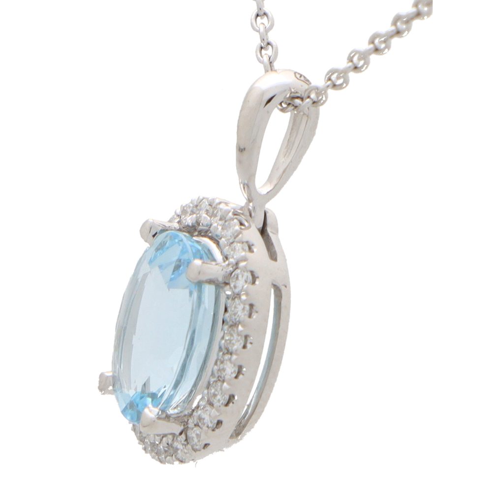 Aquamarine And Diamond Cluster Pendant In 18 Carat White Gold