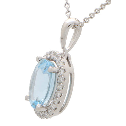 Aquamarine And Diamond Cluster Pendant In 18 Carat White Gold