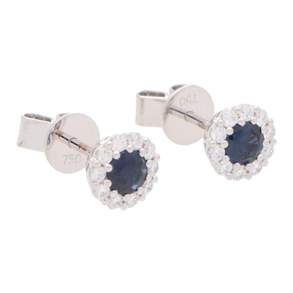 Sapphire and Diamond Cluster Stud Earrings, 0.61 carats