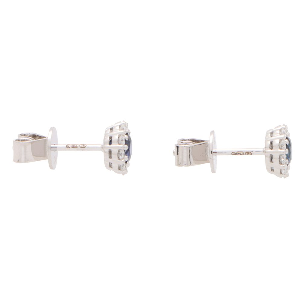 Sapphire and Diamond Cluster Stud Earrings, 0.61 carats