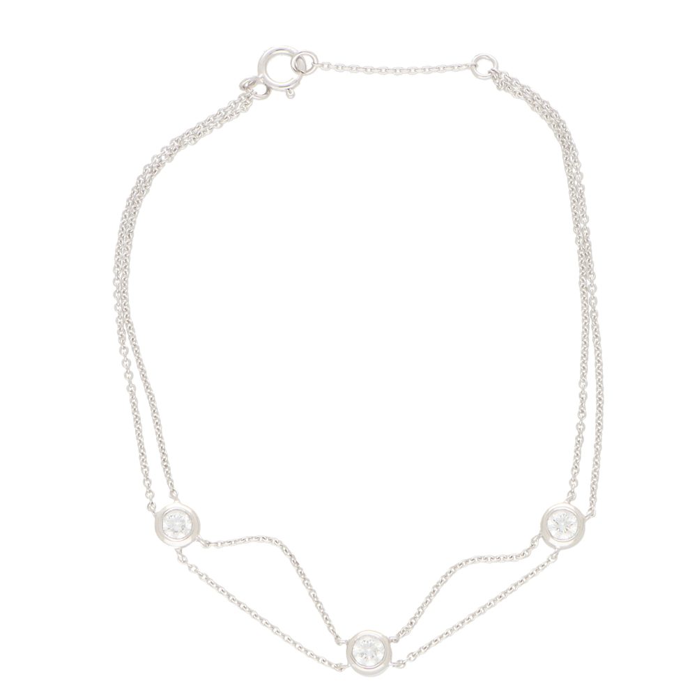 Modern Three Stone Diamond Chain Bracelet in White Gold