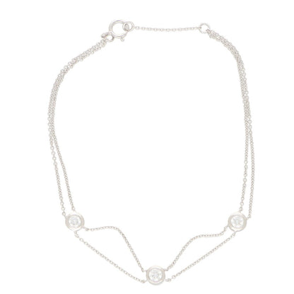 Modern Three Stone Diamond Chain Bracelet in White Gold