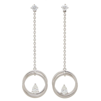 Pear Cut Diamond Drop Circle Earrings in 18ct White Gold